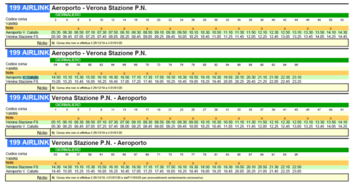 Verona Airlinkの時刻表
