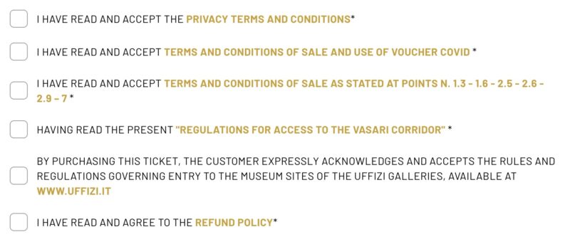 ウフィツィ美術館の予約画面