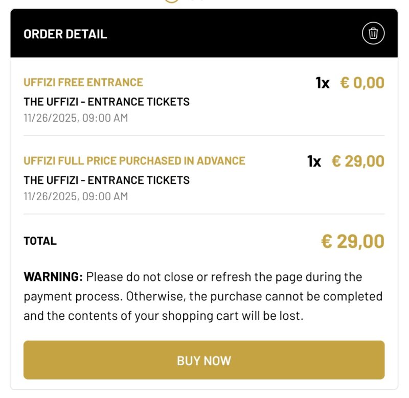 ウフィツィ美術館の予約画面