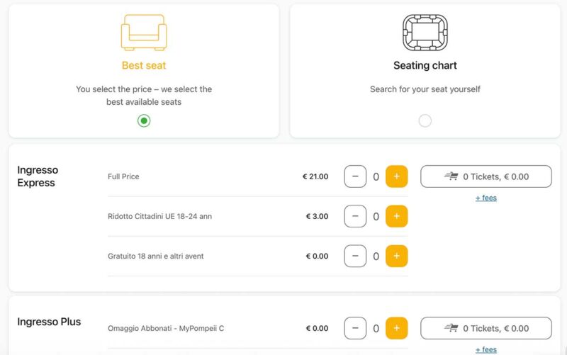 ポンペイ遺跡のチケット予約：チケットの種類を選ぶ